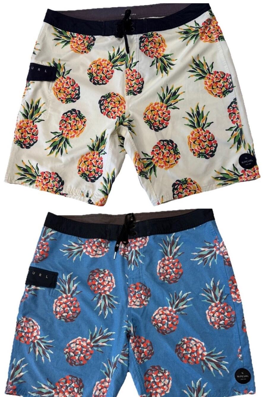 Rip Curl Mens Board Shorts Lot 2 Sz 38 Pineapple Print Surf Swim Trunks Summer